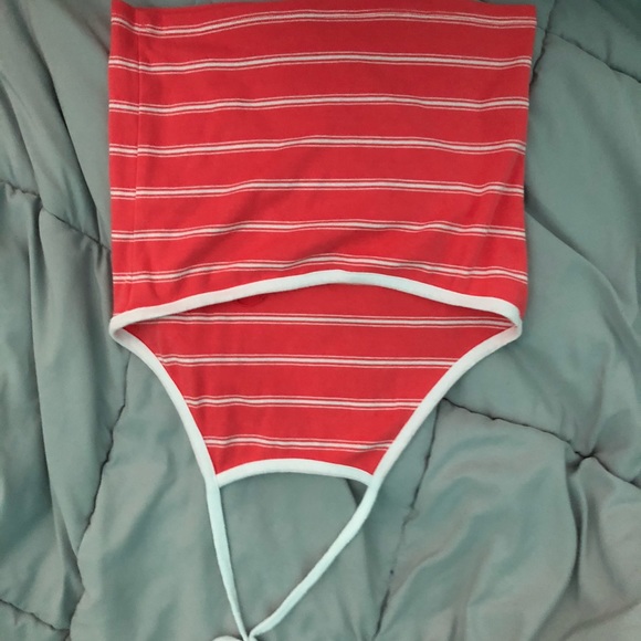 coral and white striped halter top - Picture 2 of 3